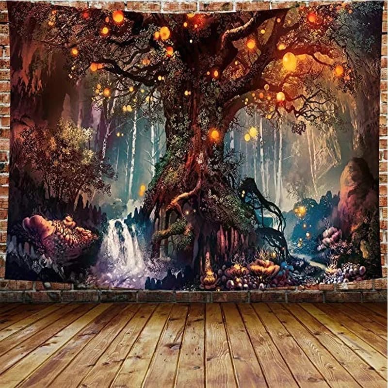 Foresta vita albero appeso a parete arazzo fantasia pianta castello magico arazzo Hippie psichedelico decorativo tappeto da parete lenzuolo