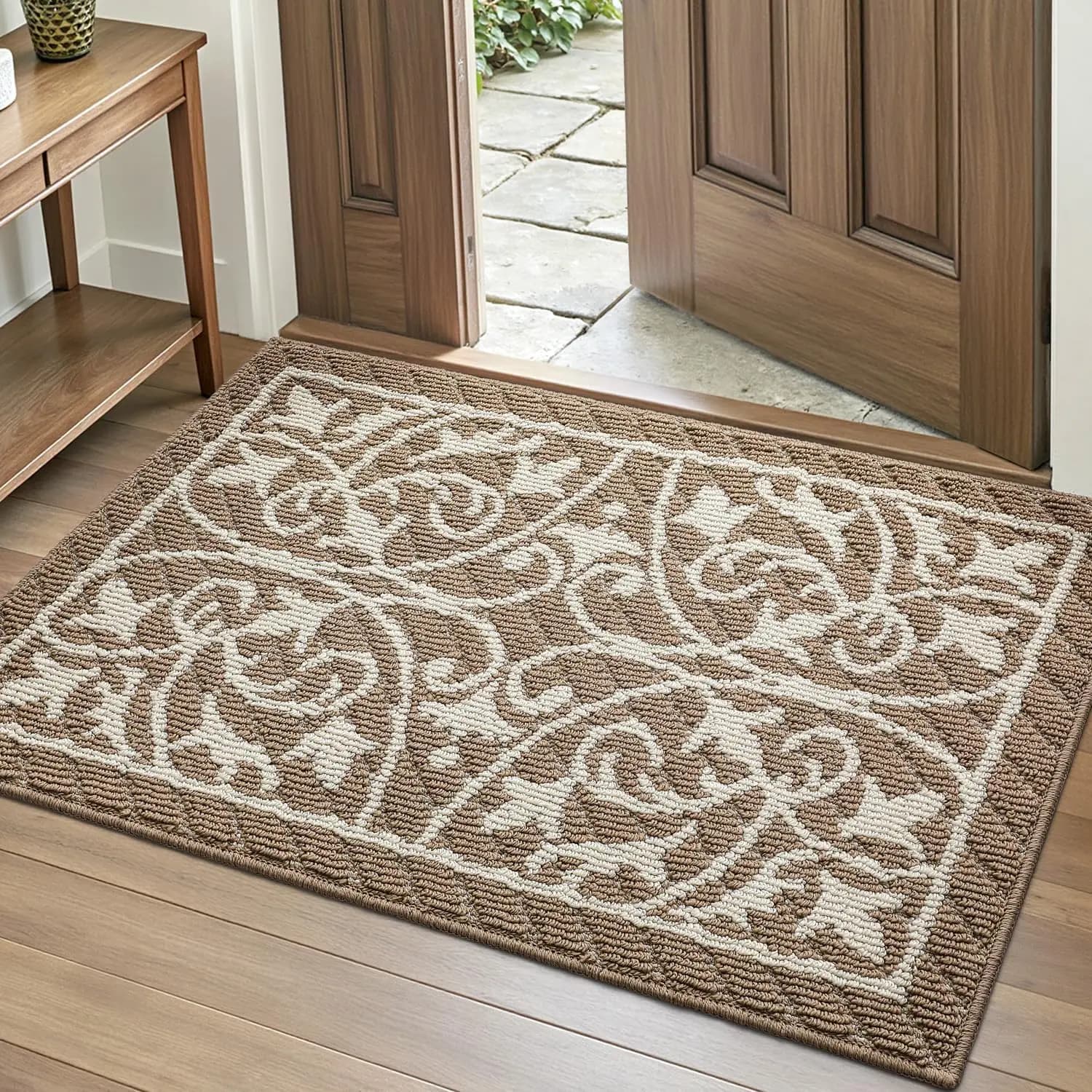 Front Door Mat Entryway, Inside Welcome Entrance Doormat Low Profile Thin, Non Slip Washable Entry Mats for House Floor Dirt