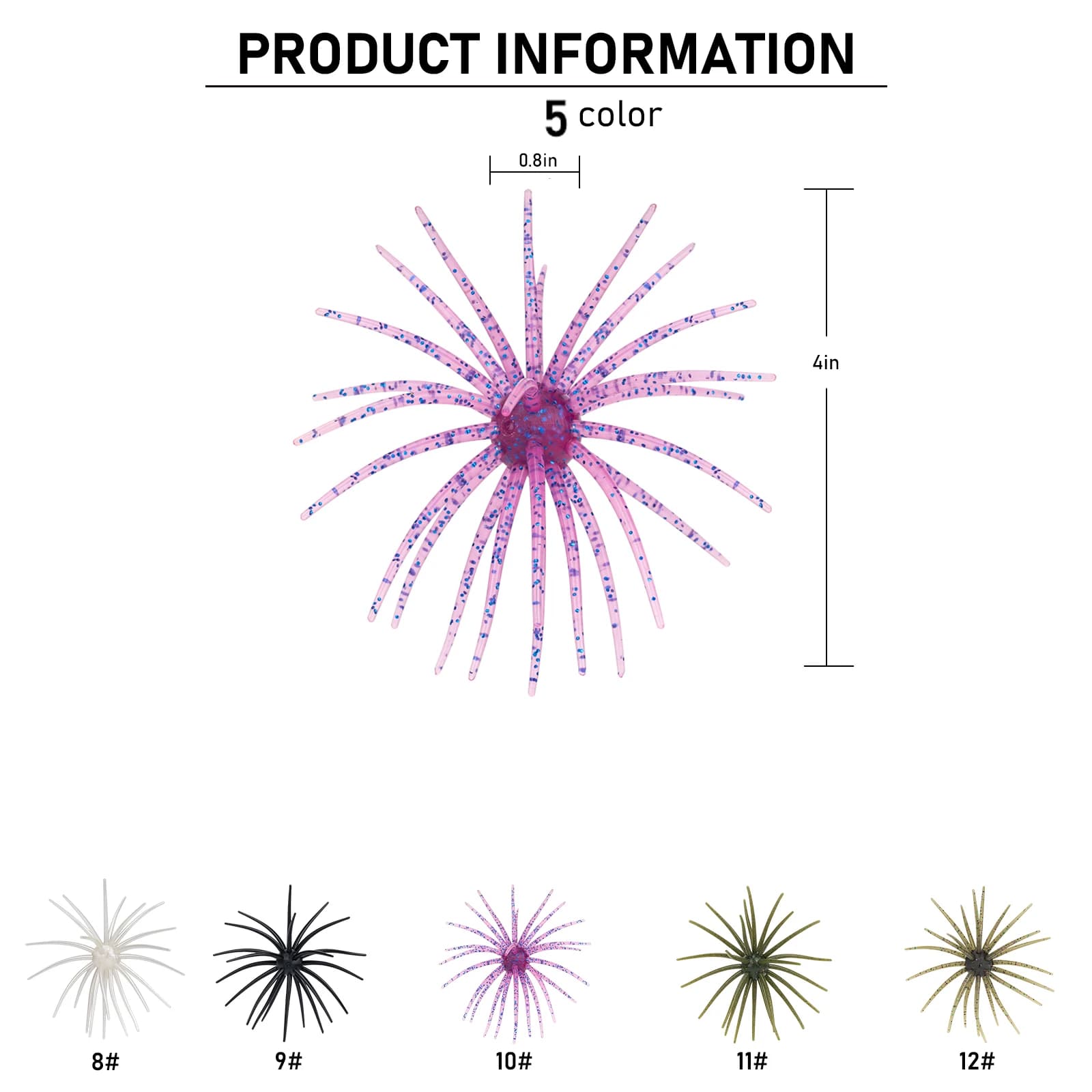12pcs TPE Soft Sea Urchin Lures 4in Freshwater Saltwater Artificial PVC Soft Baits For Pike Bass Bream Mandarin Fishing