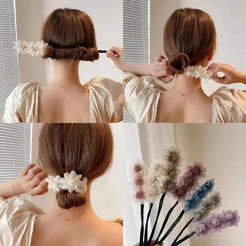 Stylish lazy pearl bigodino for hair soft braided artifact vintage woman flower DIY tools for hair scrunchies headdress