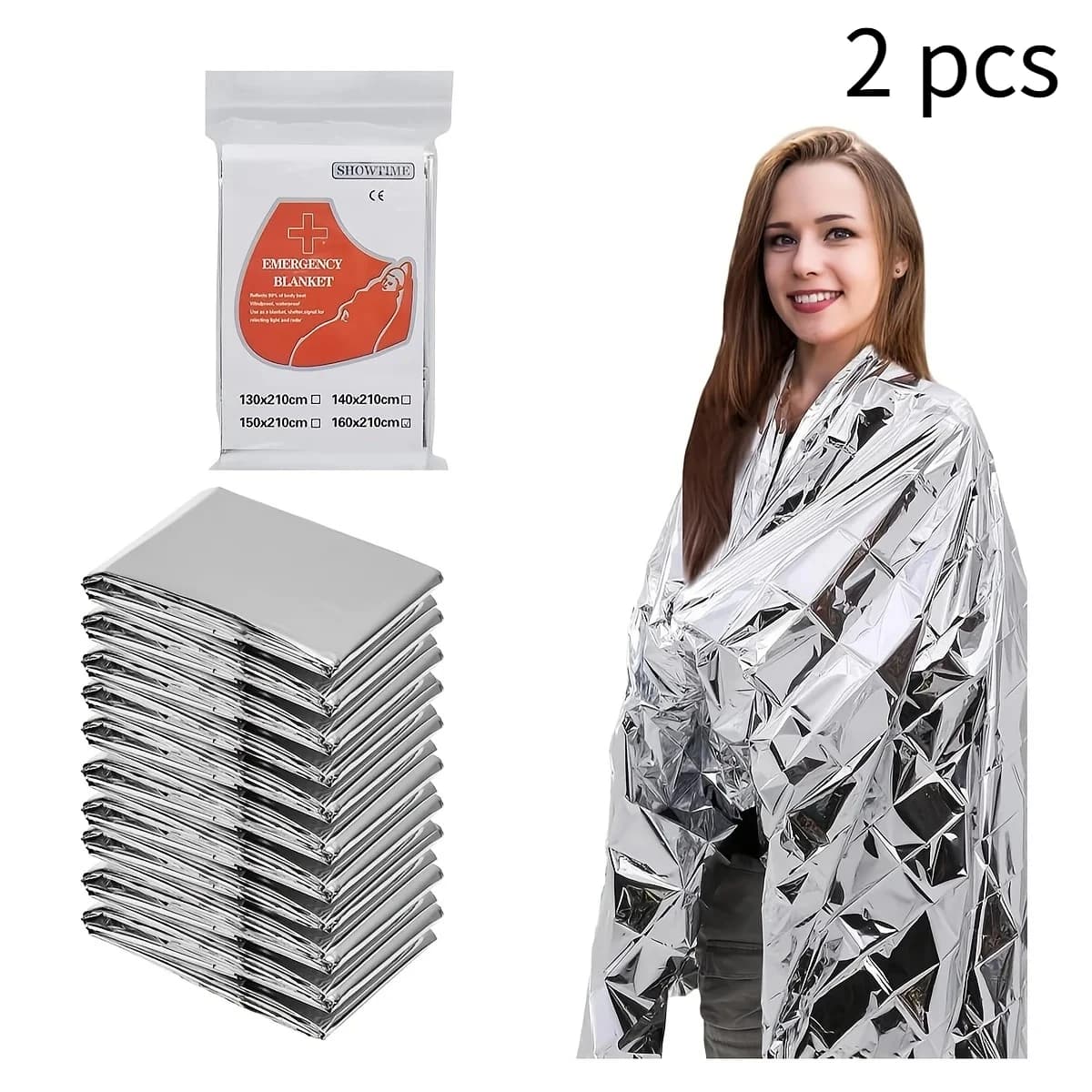 2pcs Portable Aluminum Foil Emergency Blanket for Camping and Hiking Lightweight Anti-Heat First Aid Life Blanket