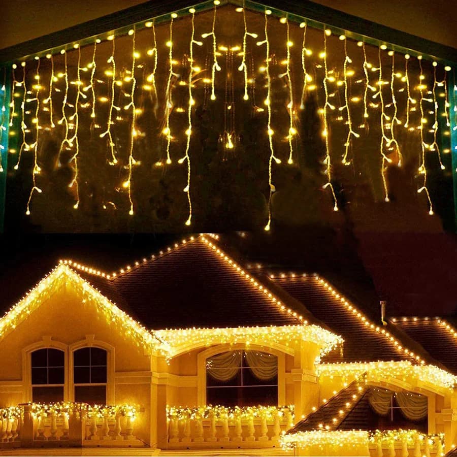 2024 New Year Christmas Decoration String Lights 5M 8 Modes Outdoor Garland Icicle Fairy Lights for Holiday Party Garden Street