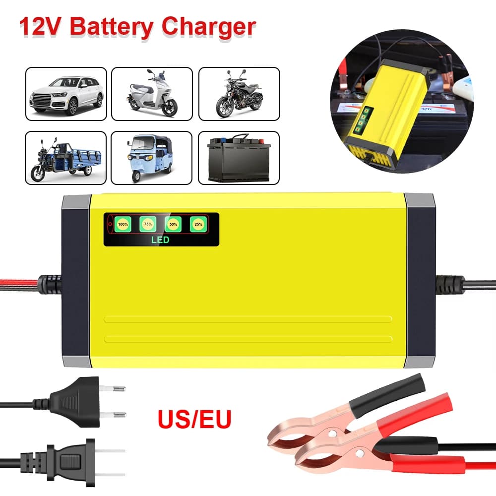 Moto Truck Battery Charger 12V 2A Car Battery Charger 220V Power Puls Repair Charger LED Display Wet Dry Lead Acid Battery