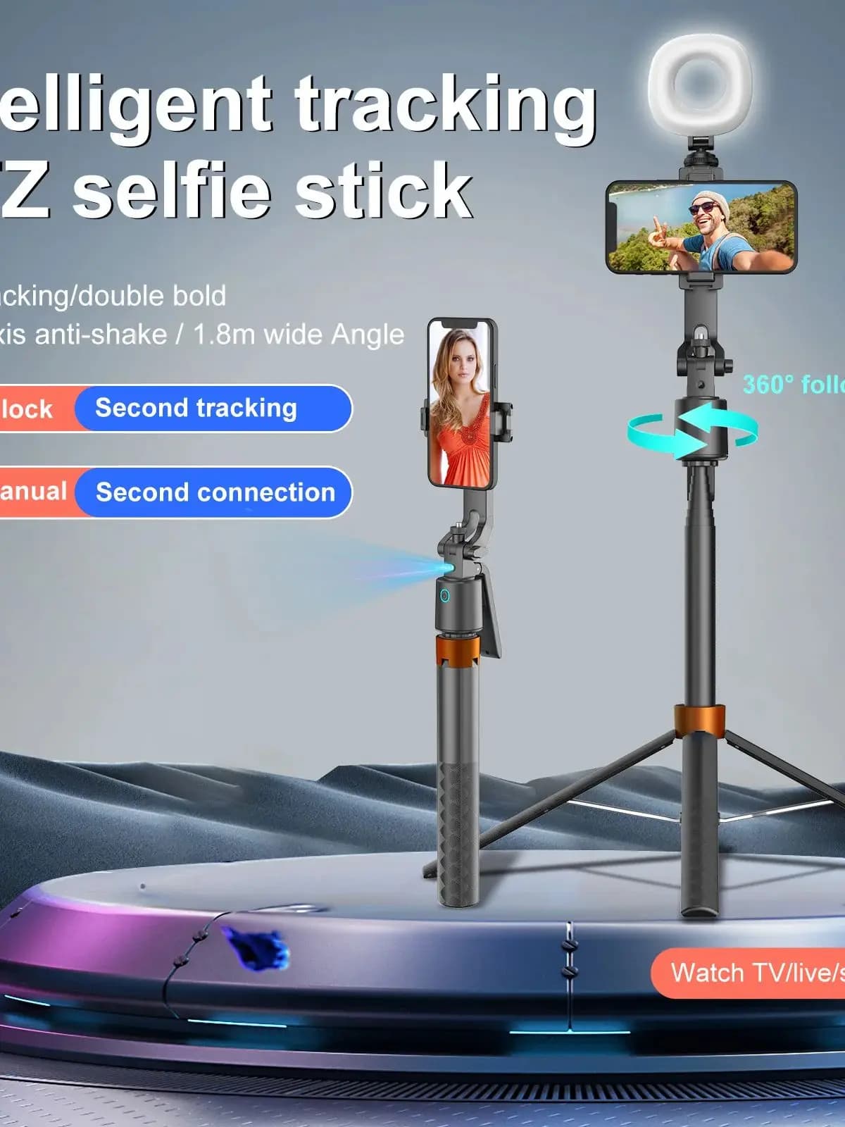 Treppiede per selfie AI Q13 2026 con tracciamento facciale a 360 gradi, supporto multifunzione per telefono e telecomando incluso