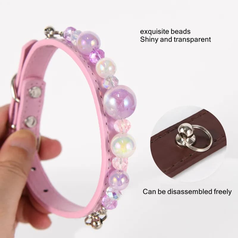 Dreamy Color Bead Detachable DIY Pet Collar, Matchable Natural Stone Beads, Princess Style Cat Necklace Accessories