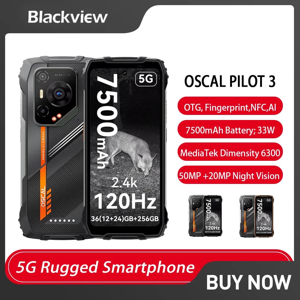 Blackview OSCAL PILOT 3 5G AI Telefono robusto 6.78 "FHD+ 2.4K Display Dimensity 6300 12GB 256GB 7500Amh Android 15 50MP 32MP NFC