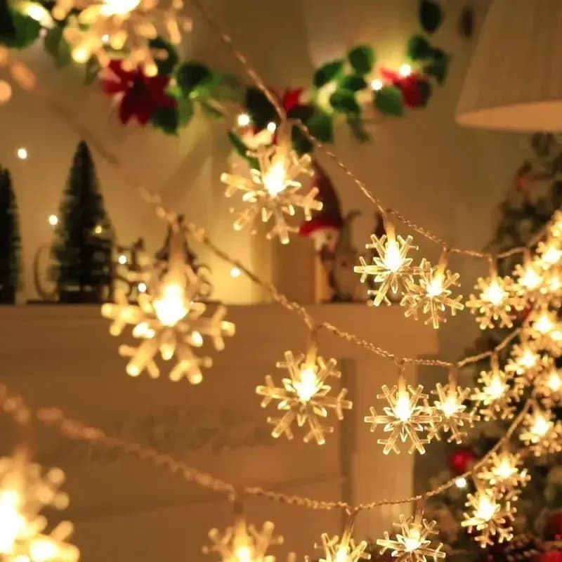 Luci a LED a forma di fiocco di neve, luci fatate alimentate tramite USB/a batteria, per decorazioni natalizie, albero di Natale, interni ed esterni, decorazioni per Capodanno