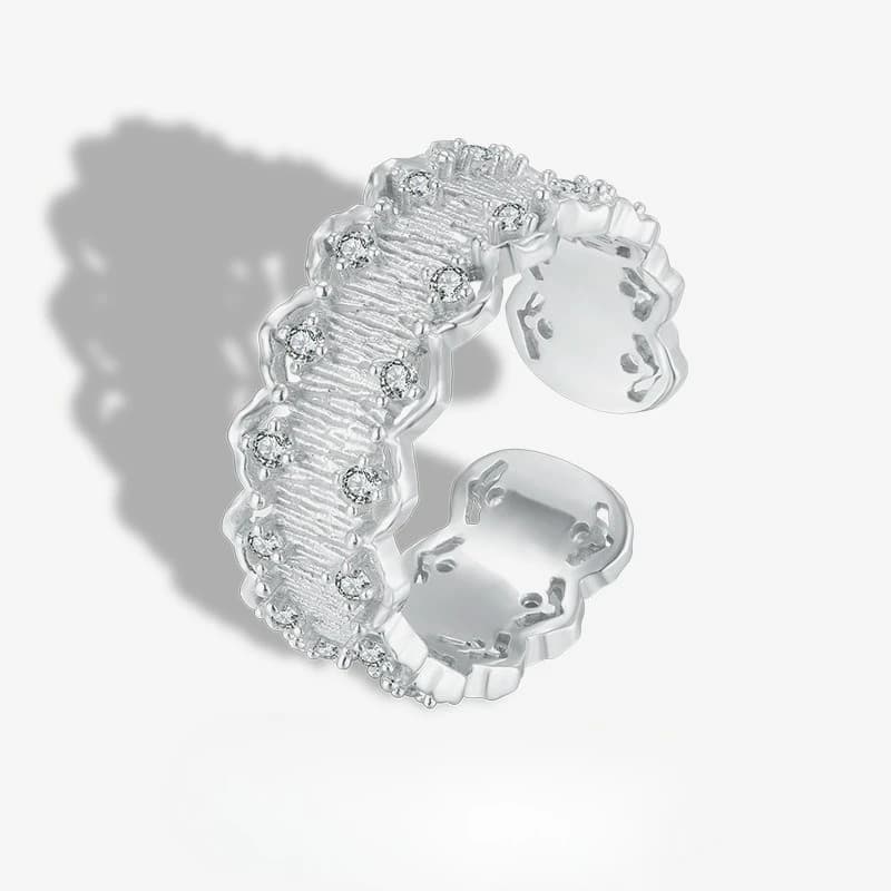 Nuovo Anello di Lusso in Argento Puro S925, Design Raffinato con Pizzo, Anello Aperto Spazzolato per Gioielli da Sposa