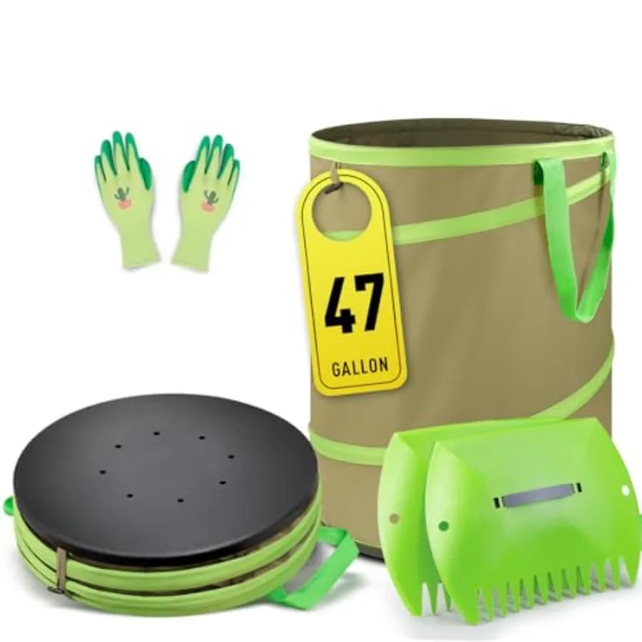Sacco da Giardino Pieghevole da 47 Galloni, Sacchi per Foglie Pieghevoli con Fondo Rigido, Sacco per Rifiuti da Giardino Resistente, Contenitore per Foglie, Bidone Pop-up per Foglie