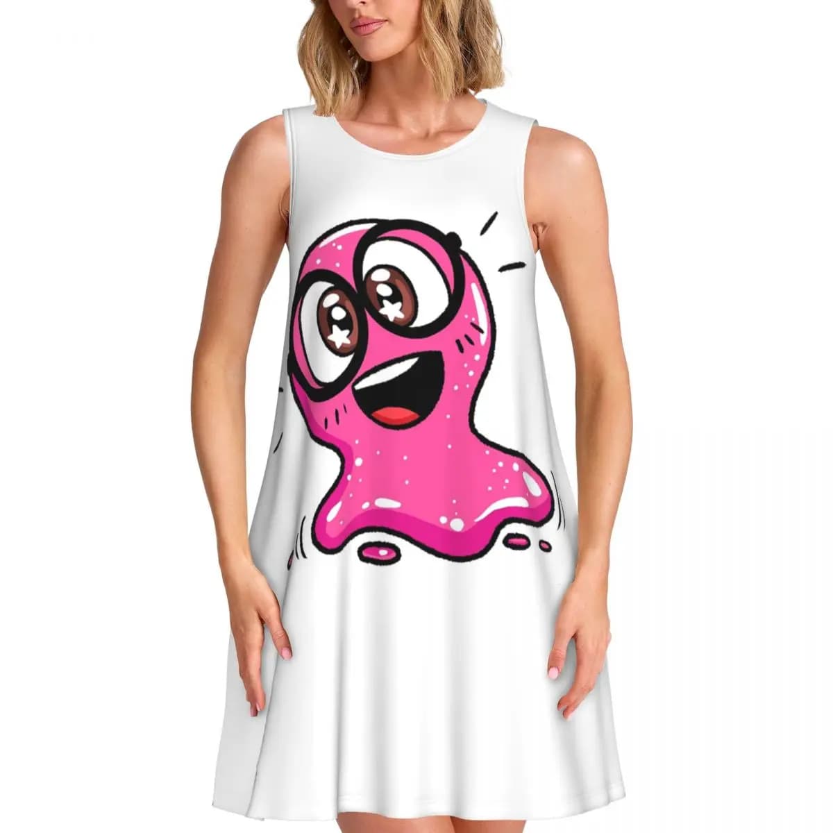 Super Slick Slime Sam Summer Women Abito a maniche corte da donna Abito casual senza maniche con scollo rotondo Abiti larghi per il fine settimana