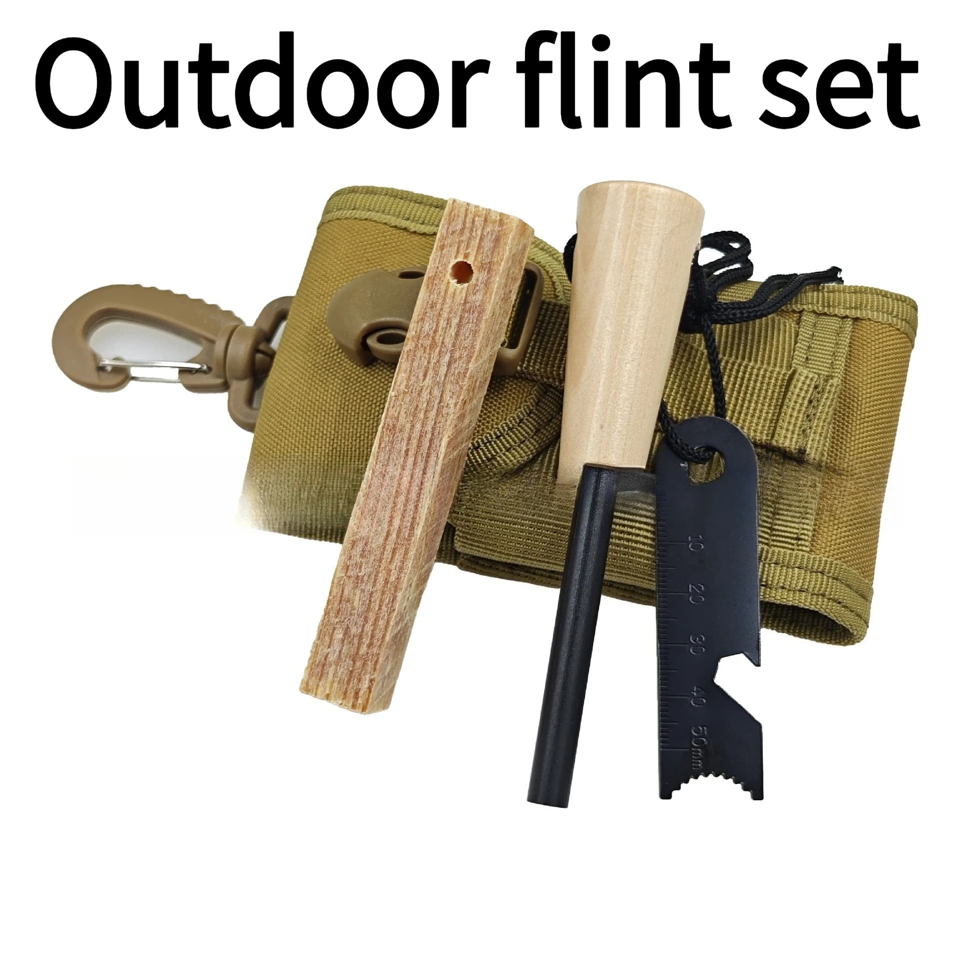 Set Portatile di Accendifuoco con Manico in Legno per Sopravvivenza nella Natura, Strumento con Magnesio