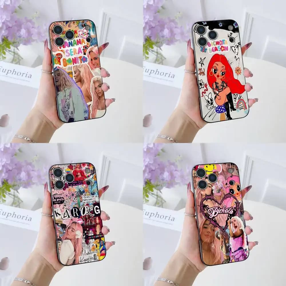 Custodia per telefono Singer K-Karol G da donna in silicone liquido nero per iPhone 17 16 15 14 13 12 11 Air Pro Max Plus