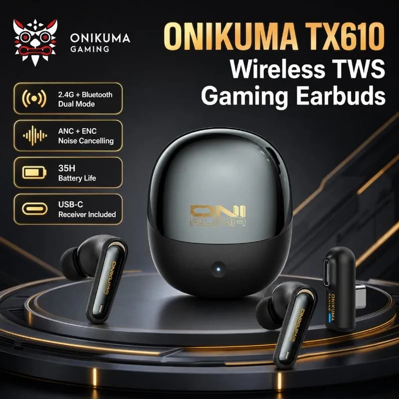 ONIKUMA TX610 Wireless Gaming Earbuds Dual Mode 2.4GHz Bluetooth ANC ENC Low Latency Headphones With USB C Dongle For PC Mobile