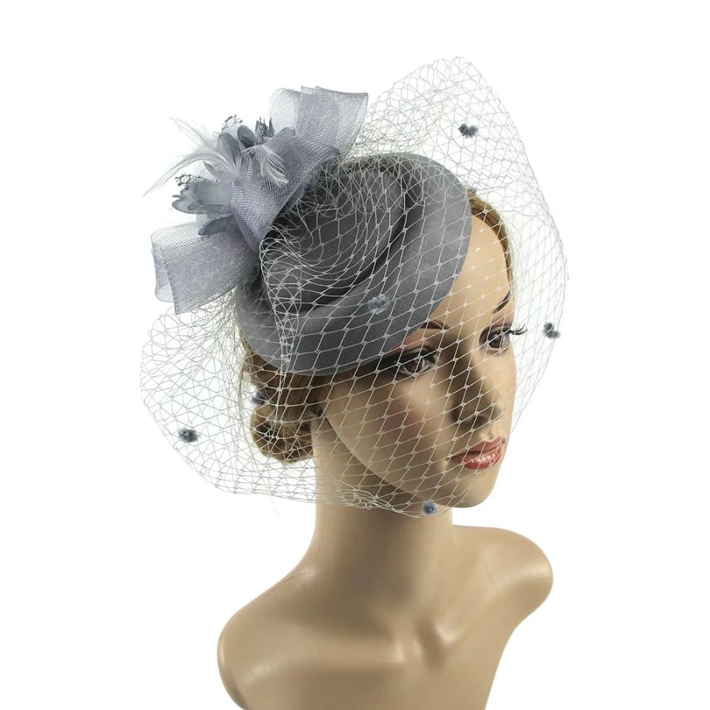Copricapo da Sposa Fascinator in Rete con Piume, Cappello Fascinator con Piume e Fiore Squisito in Rete, Fermaglio per Capelli