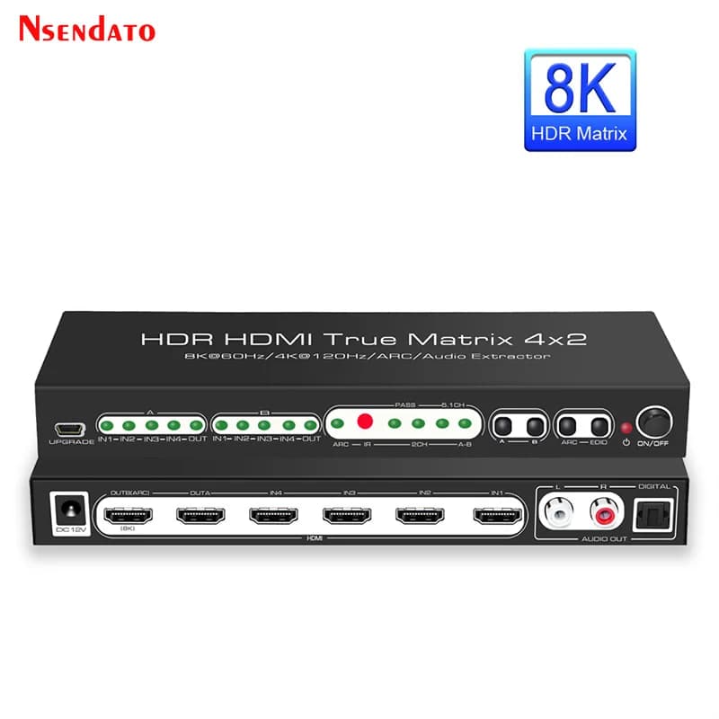 HDMI True 2.1 4K 120Hz 8K 4x2 Splitter HDMI 4K 120Hz HDR 10 8K HDMI matrix for Dolby Atmos CEC ARC PS5 XBOX