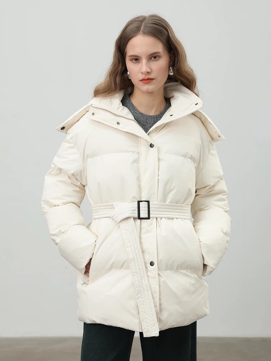Bornladies Women's Winter New Drawstring Slim Fit Cotton Jacket Hooded Zipper Cotton Robe Comfortable Warm Bread Jacket