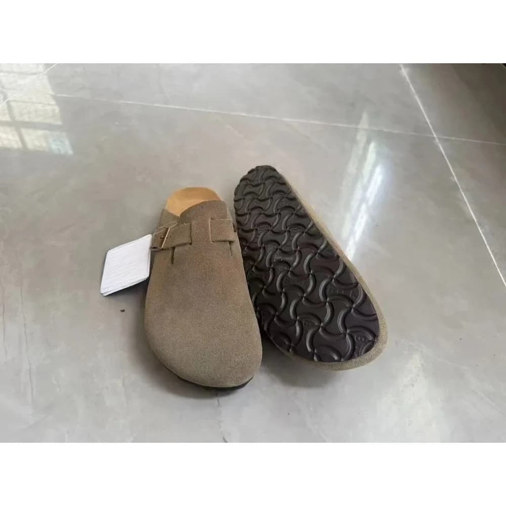 Zoccoli in camoscio da donna e da uomo con plantare in sughero, punta chiusa, slip-on, comfort e supporto plantare, per camminata casual