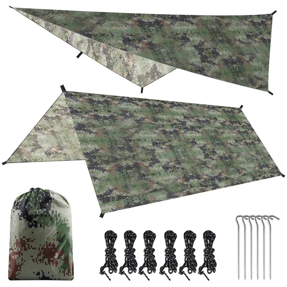 300x300cm Waterproof Camping Tarp Shelter Awning Sun Shelter Outdoor Foldable Canopy for Hiking Beach Picnic Travel Ground Mat