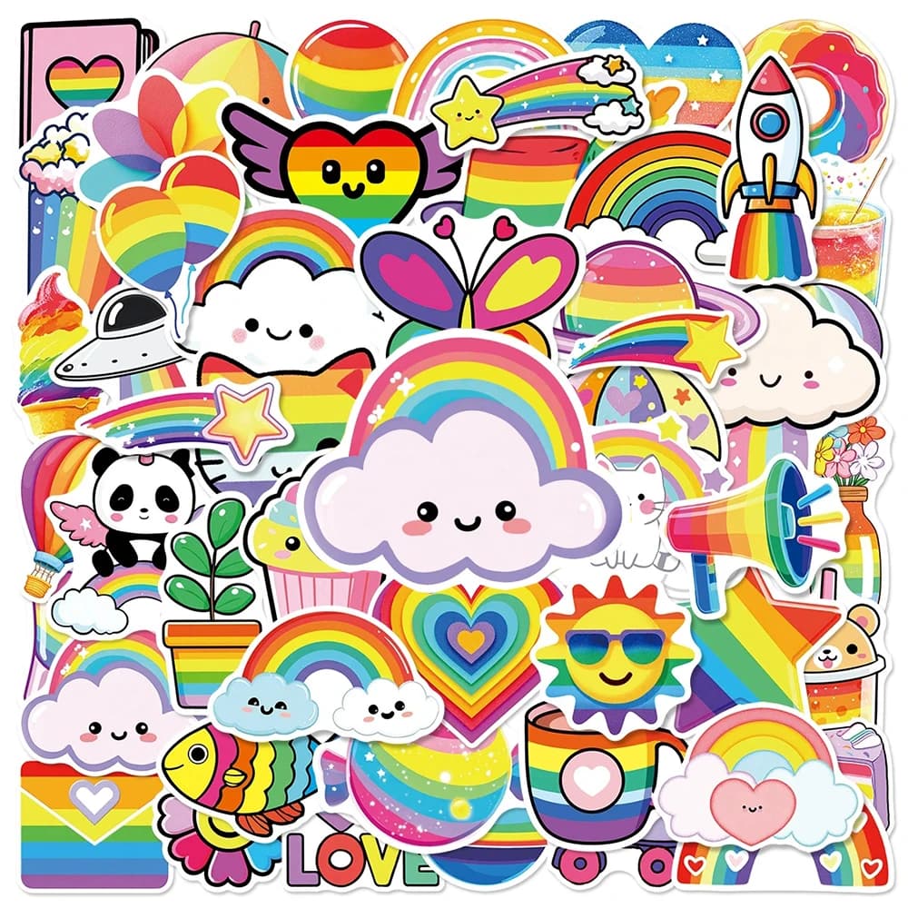 10/30/50 pezzi Adesivi Decorativi Arcobaleno Cartoon Carini per Laptop, Scrapbooking, Cover Telefono, Diario, Cancelleria