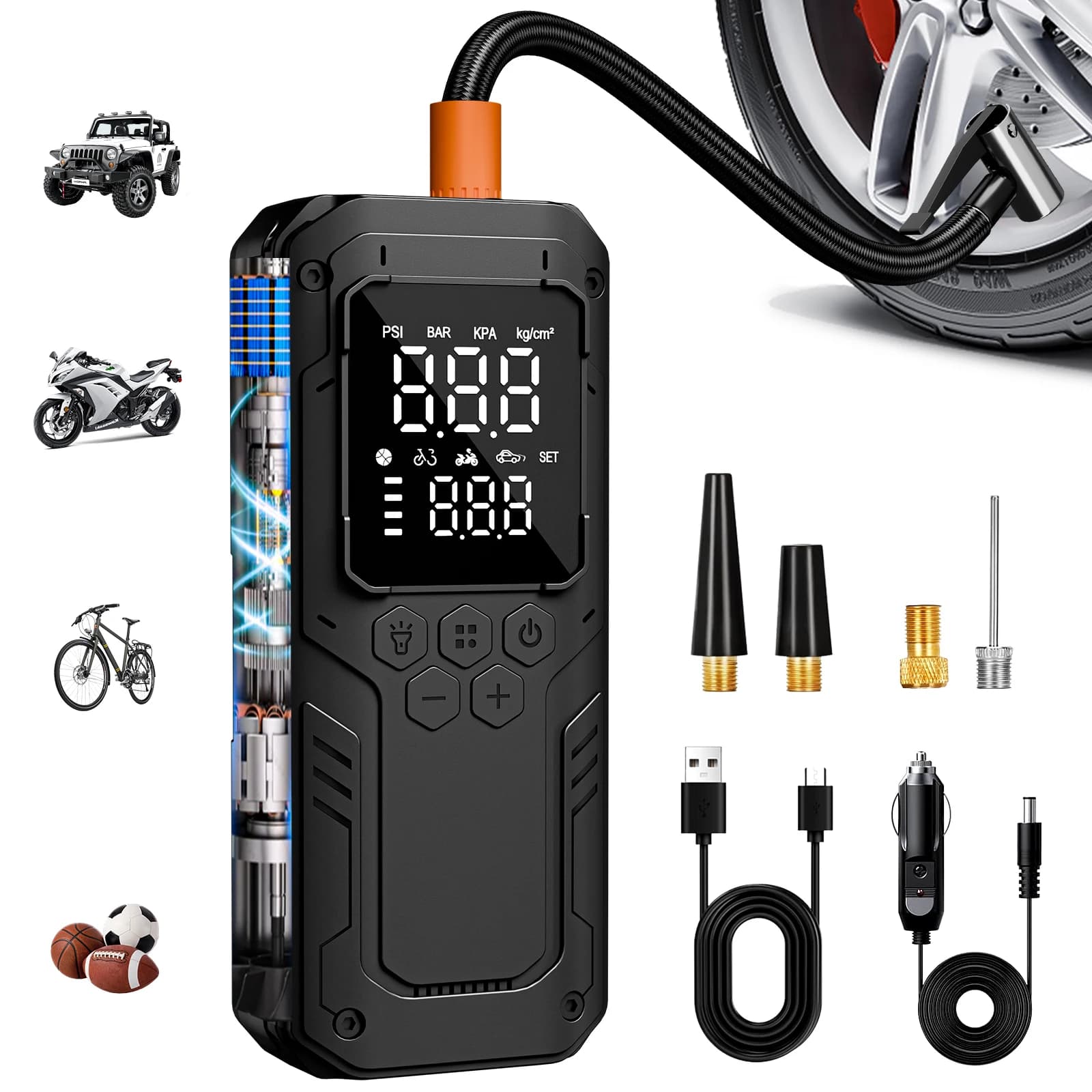 12V Air Compressor with Digital Pressure Gauge, 150PSI Inflatable Pump for Auto, Motorcycle, Bicycles and Balloons