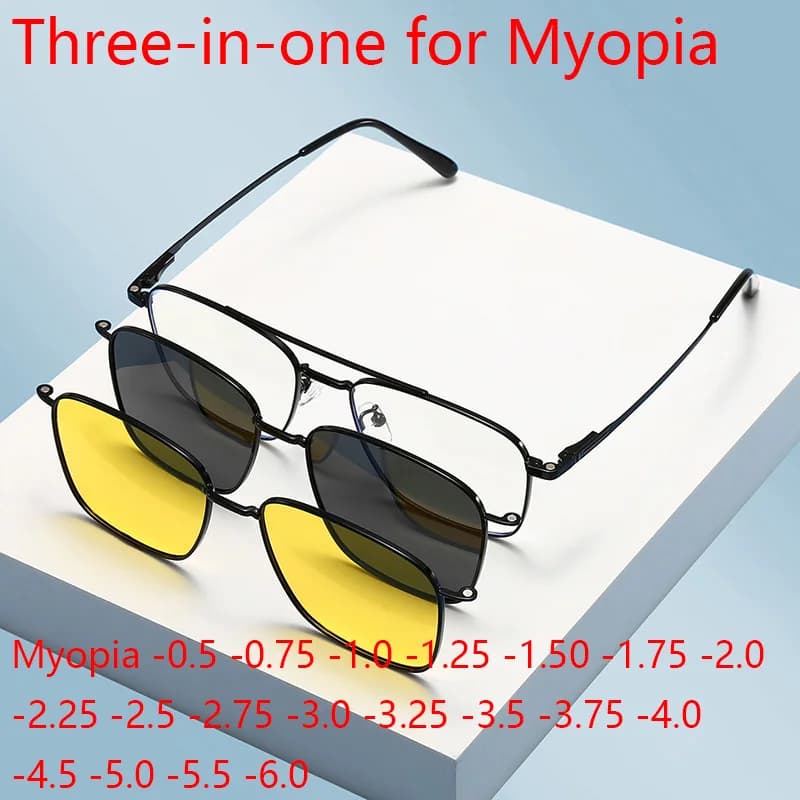MiopiaPrescrizione Occhiali multifunzionali Piastra polarizzante Cornice irregolare da -0,5 a -6,0 Occhiali da sole magnetici Clip da prescrizione