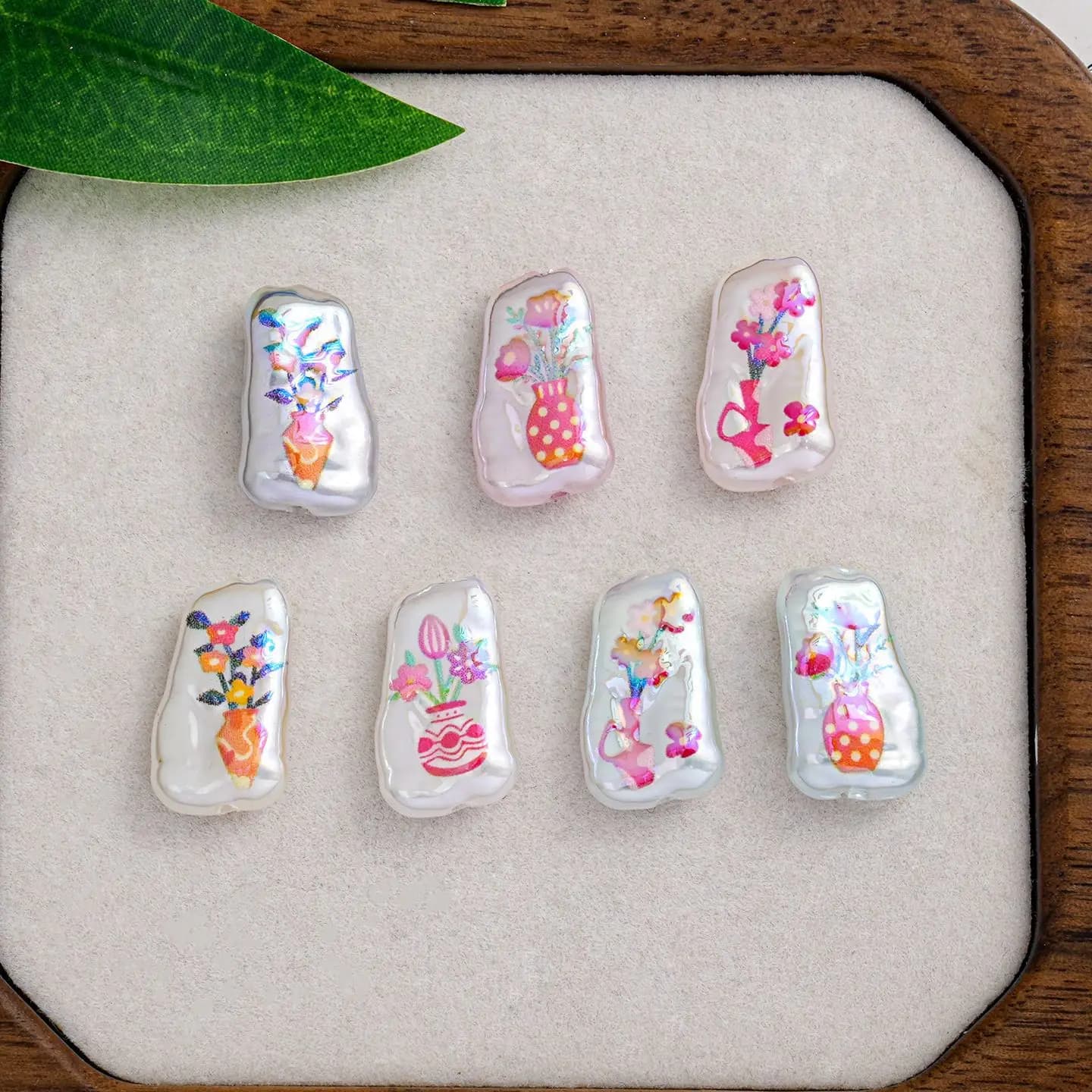 Fresco nuovo stile dipinto a mano pianta colorata perla acrilica gioielli in plastica perline adatti ragazze collana orecchino 60 pezzi 10 * 18mm