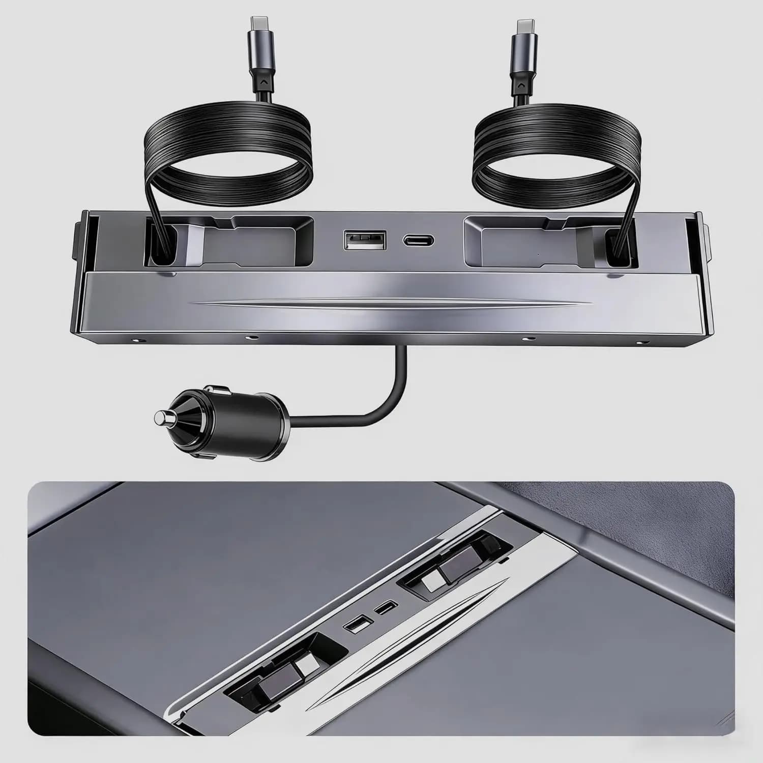 4 in 1 Retractable Center Console USB Hub Docking Station For Tesla Model 3 Highland Model Y Juniper Phone Charger Fast Charging