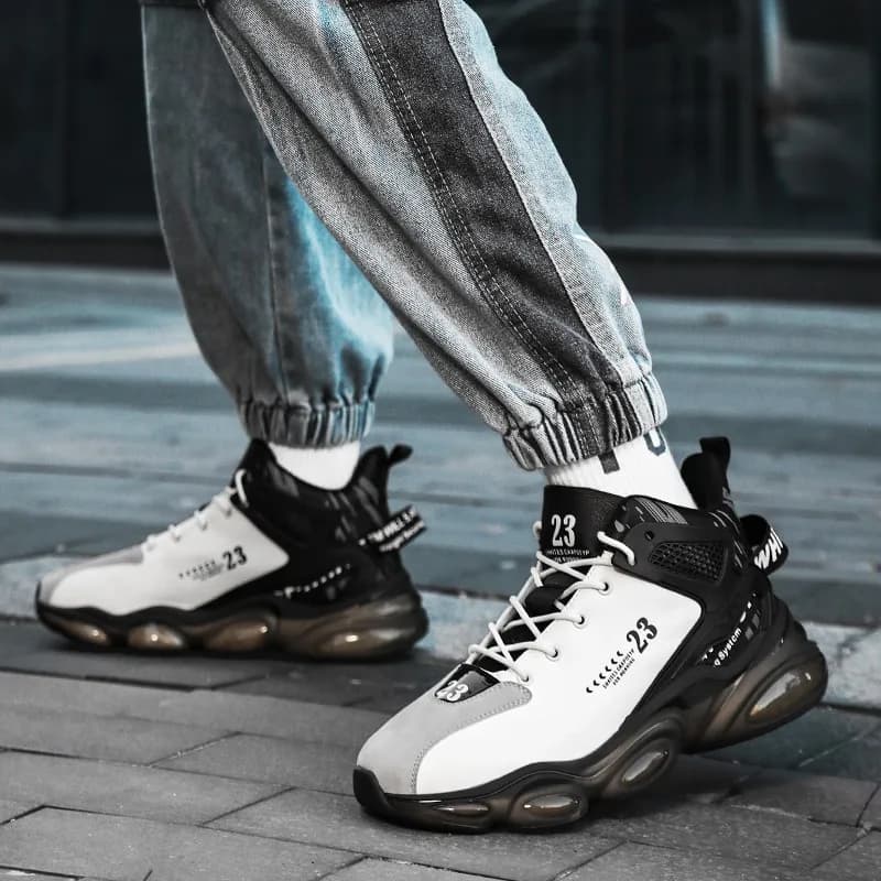 Men's Casual Sport Shoes for Outer, Comfortable and Breathable Running Shoes with Leather Upper and Rubber Sole