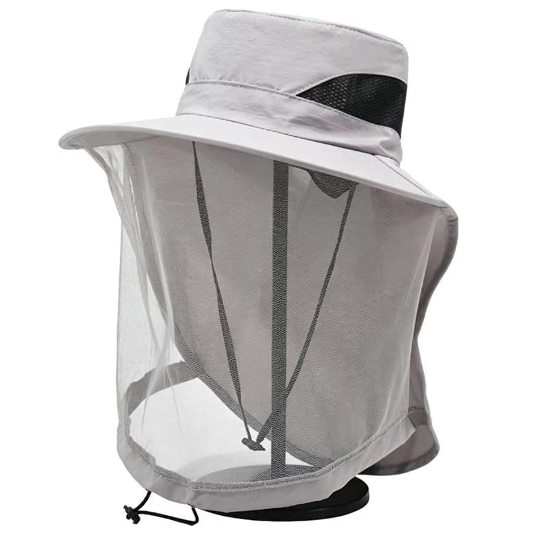 T22C Quick Dry Bucket Hat With Midge Nets, Sun Protection Fishing Hat, Head Net Hat For Outdoor Activities