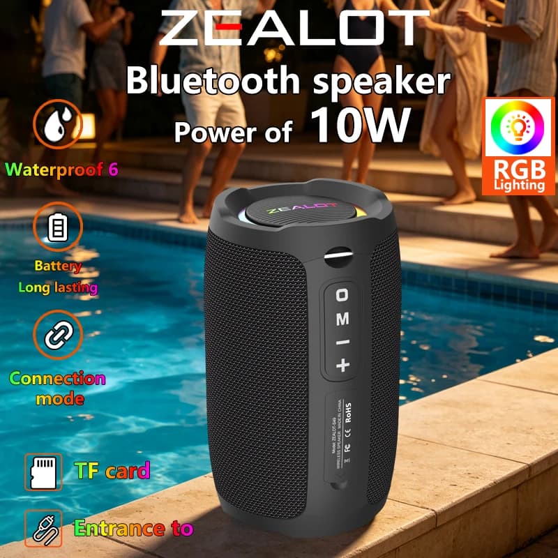 ZEALOT-S49 Portable Bluetooth Speaker 360 Stereo Sound 20W IPX6 Waterproof Wireless Bluetooth 5.2 Outdoor Speaker
