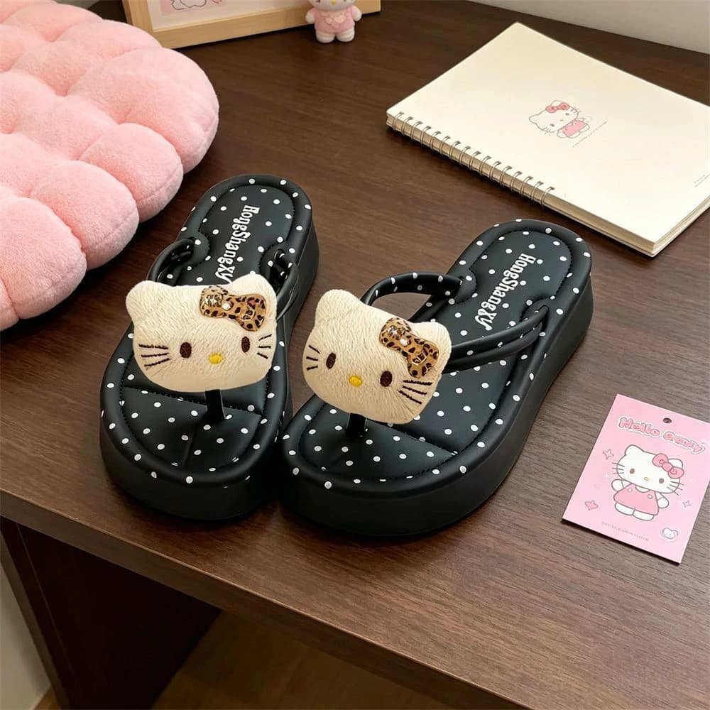 Sandali da donna Sanrio Anime Hello Kitty, infradito con zeppa e suola spessa, ciabatte estive antiscivolo, alla moda, casual, da spiaggia