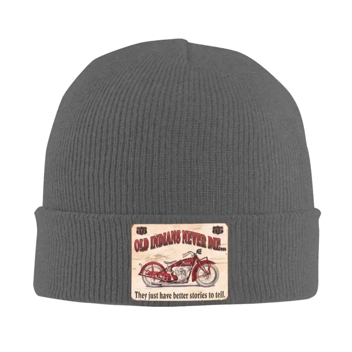 Cappello Invernale Lavorato a Maglia con Motivo 'Motorcycle Motor Old Indians Never Die' per Uomo e Donna