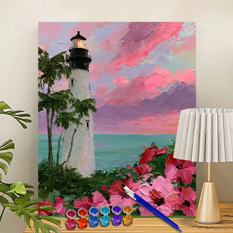 Painting By Numbers Lighthouse and Hibiscus Acrylic Paint Canvas Dropshipping Portrait Family Children Photo Christmas gifts