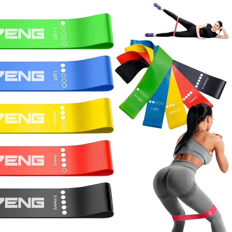 Set di fasce per esercizi di resistenza Set di fasce per allenamento per donne e uomini Fasce elastiche 5 diversi livelli di resistenza per gambe di bottino