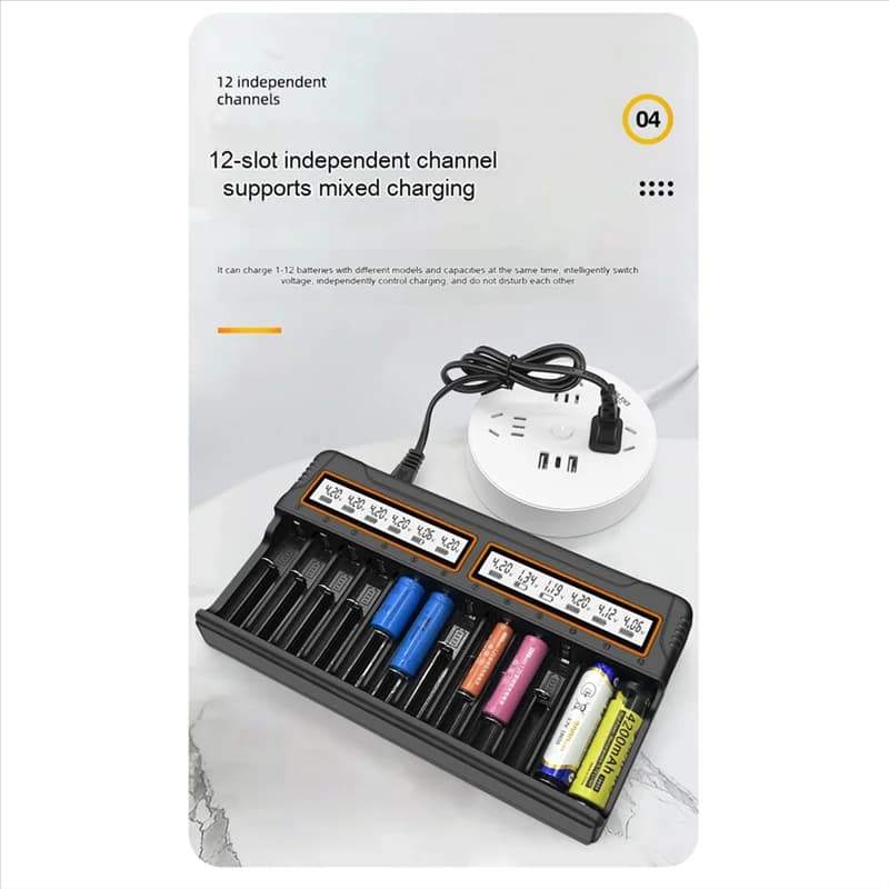 A33Z-18650 Charger 12 slot Aa.Aa Nickel Metal Hydride/Lithium Battery Intelligent Universal Charger with Spina USA display