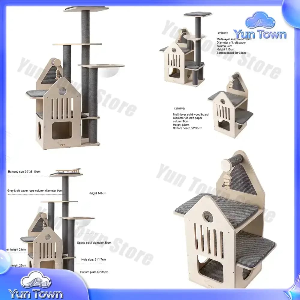 New Design Plush Luxury Simple Scratcher Tower With Platform Wooden Cat Tree