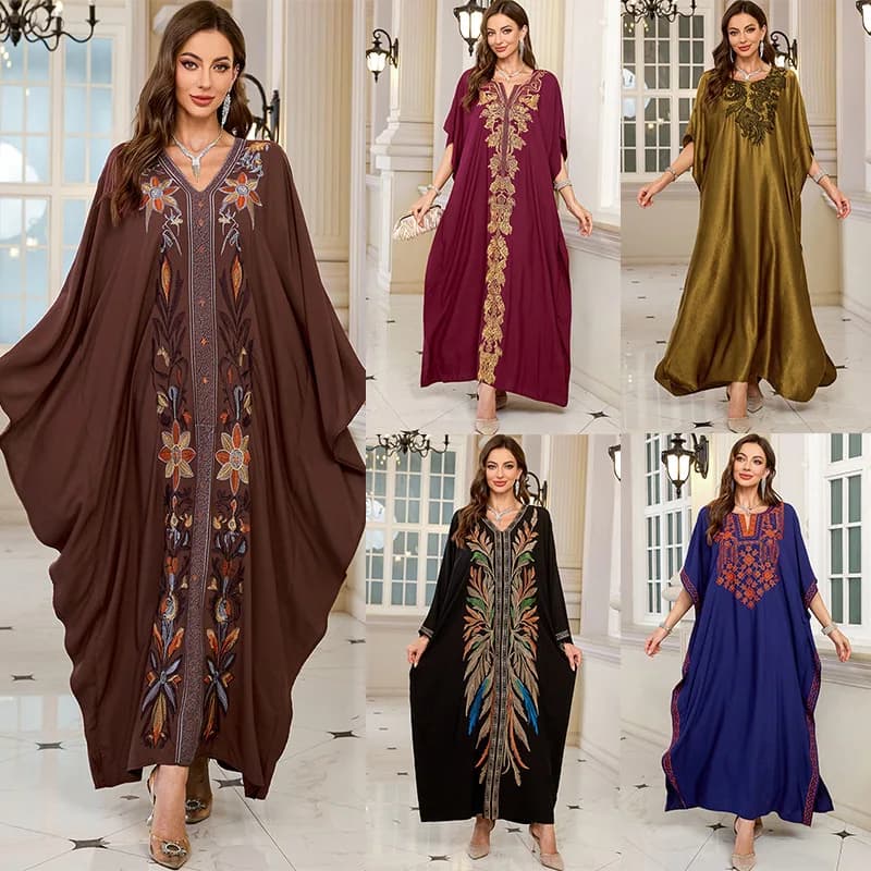 Women's Long Embroidered Caftans Strong Size Dresses Beach Swimwear Cover up Moomoo Dress Moroccan Dress