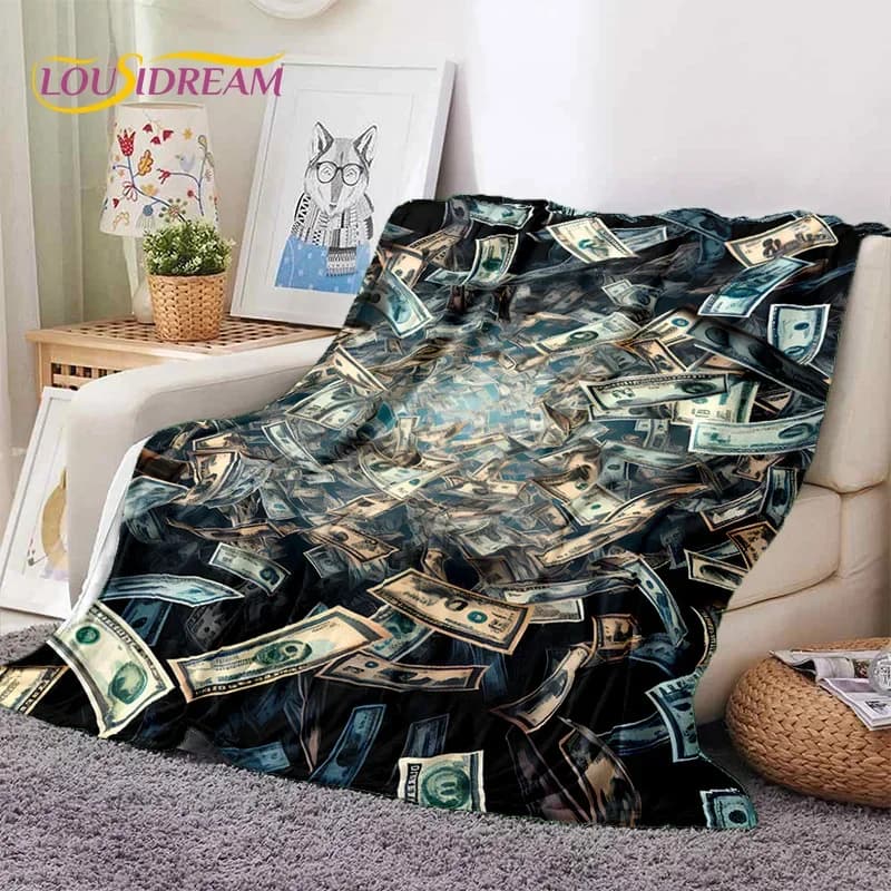 Coperta in Flanella Morbida 3D con Motivi di Dollari, Euro e Sterline, per Letti, Divani, Picnic, Coperta per Relax all'Aperto