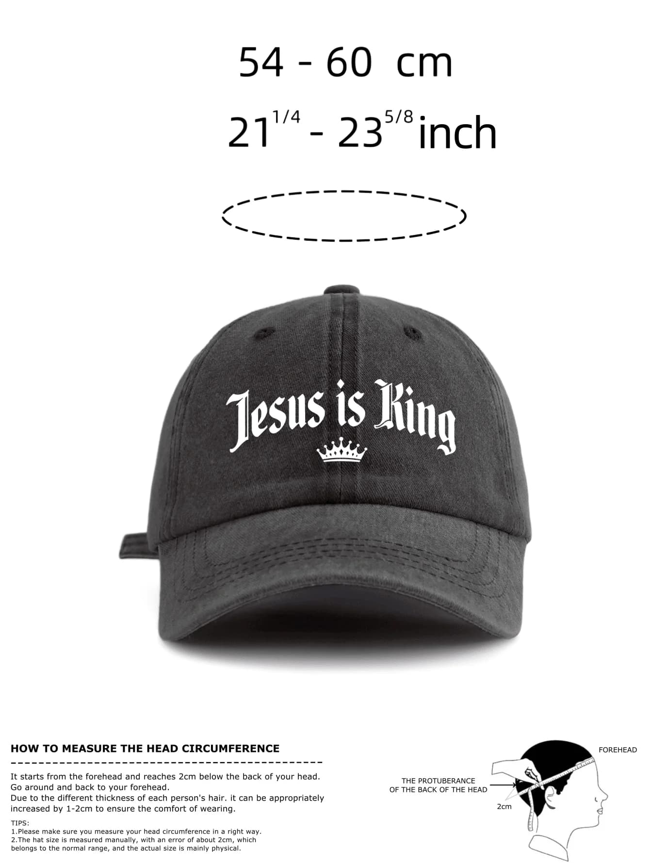 Cappellino da Baseball Ricamato 'Jesus Is King' Effetto Invecchiato Regolabile Stile Dad Hat per Estate e Viaggi
