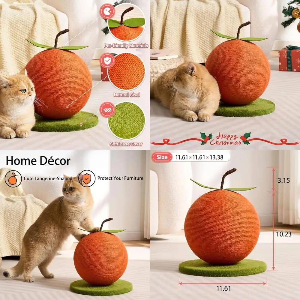 OrangeCatScratchingPost,CuteCatScratcherwithSisalRope,CatScratchPostorIndoorCatandKitten per adulti,GatScratchBall