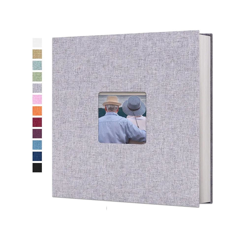 Album fotografico autoadesivo Scrapbook con finestra, 20 pagine fronte-retro, libro di memoria anniversario fai-da-te in lino per matrimoni e famiglie