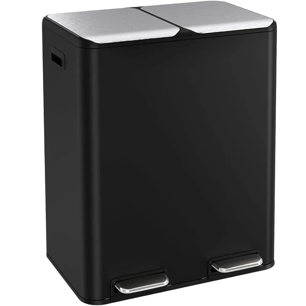 Pattumiera doppia da 16 galloni (2 x 30 L), bidone della spazzatura da cucina in acciaio inossidabile, pattumiera per riciclo con scatola di controllo degli odori, coperchio Soft-Close