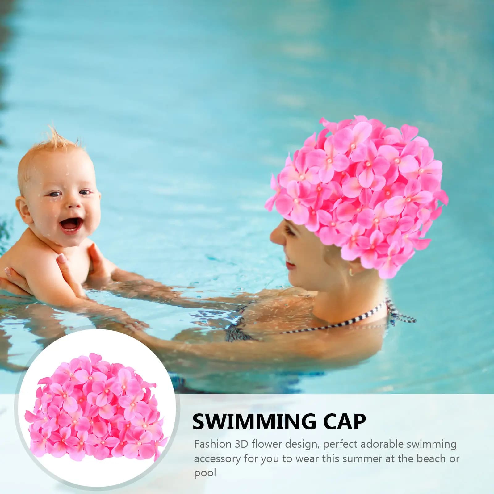 Swimming head with floral pattern, waterproof, light, in premium material, with ear protection, for woman, beach, swimming pool