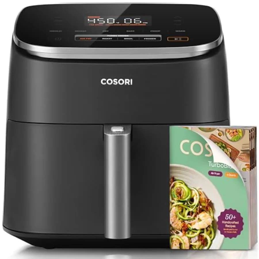 Friggitrice ad Aria TurboBlaze 9-in-1 da 6 Qt con Rivestimento Ceramico Premium, Riscaldamento Preciso a 90450°F per Risultati Uniformi, Friggitrice ad Aria, Arrosto, Cottura al Forno, Grigliata, Essiccazione
