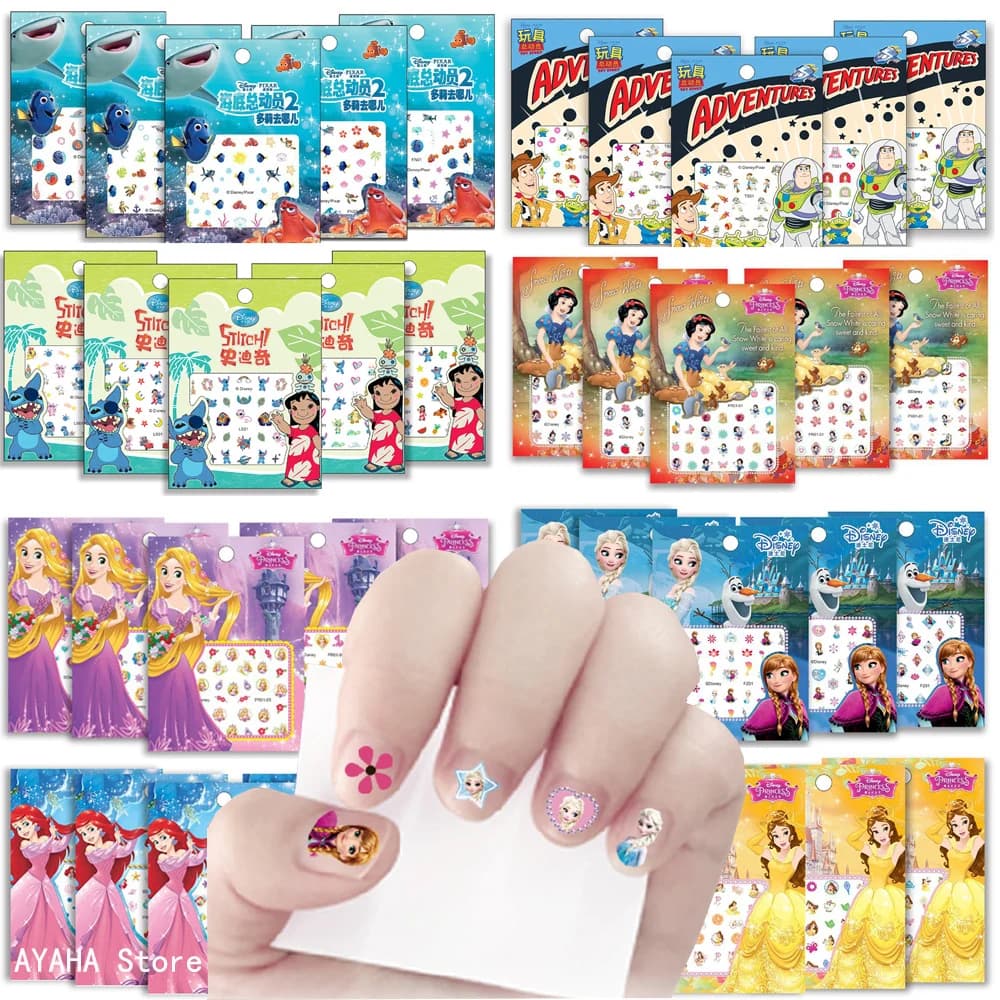 5 pezzi adesivi per unghie cartoni animati Disney per bambini principessa Topolino Frozen Stitch Anime fai da te decorazione per unghie decalcomania regalo per feste per ragazze Kawaii