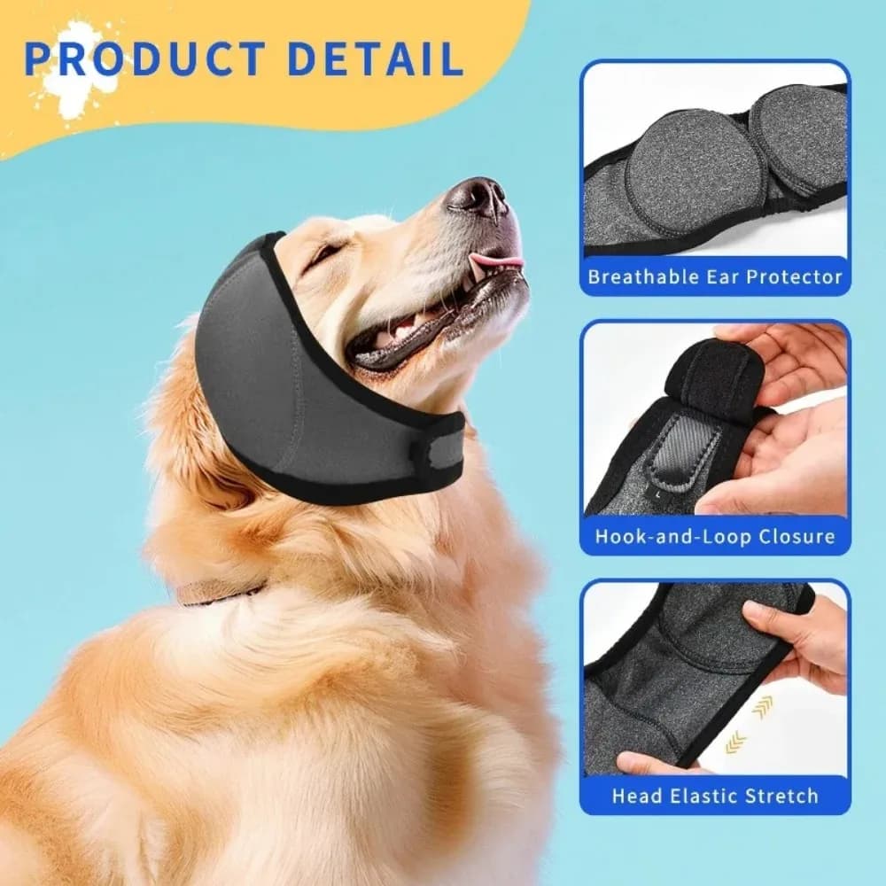 Cappuccio per toelettatura animali domestici, copriorecchie calmante per cani, fascia anti-graffio e riduzione del rumore per il bagno e l'asciugatura del pelo