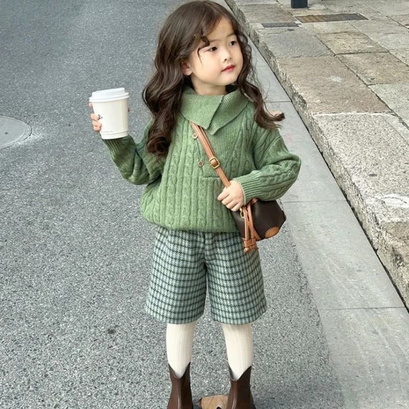 2026 Autumn/Winter New Coarse Needle Sweater and Thousand Bird Plaid Woolen Pants Two Piece Set