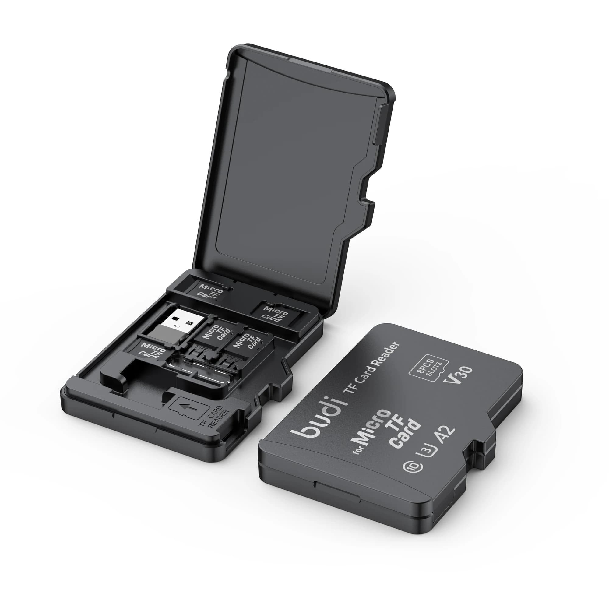 Custodia per schede di memoria BUDI TF con lettore di schede USB Type-C e USB compatibile, porta schede di memoria per fotografia digitale