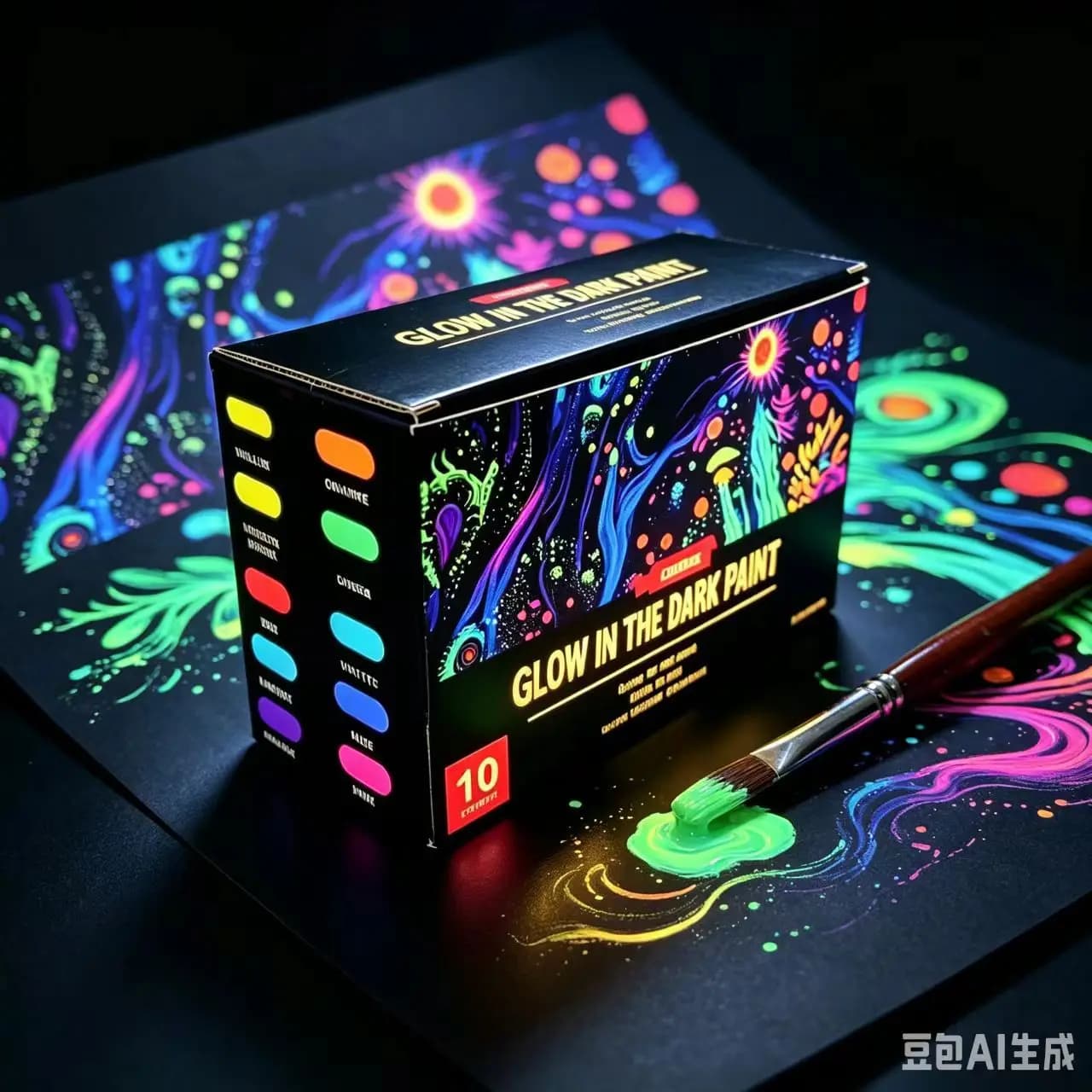 10color Glow Acrylic Paint Set 60ml, Super Bright Luminous Colors for DIY Graffiti Art, Long-Lasting Fluorescent Pigment