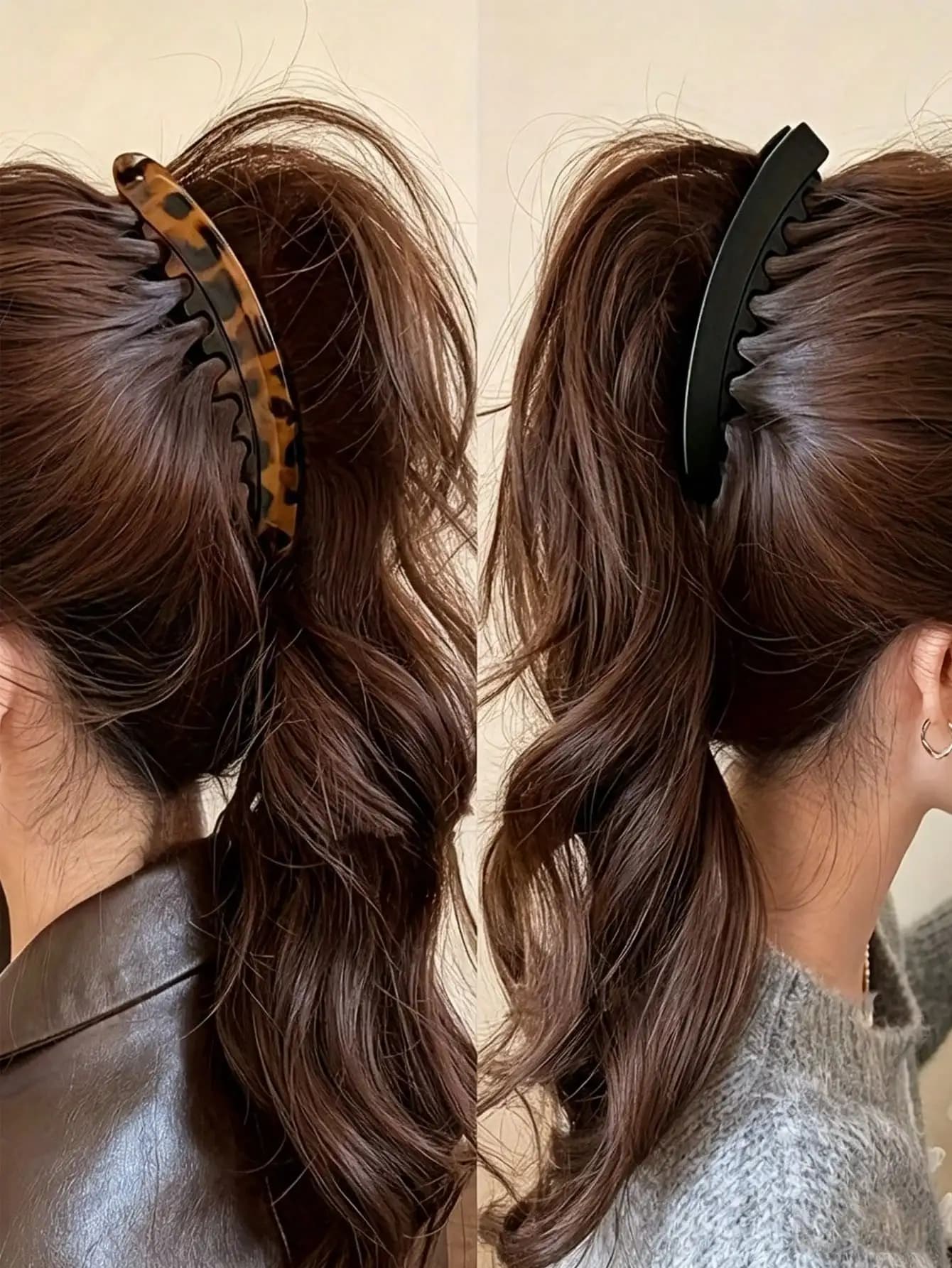 1/3pcs Large Vertical Banana Hair Clip With Back Comb - Non-Slip Women's Ponytail Clip, Thickened For Added Volume, Brown/Black/Grey Leopard Print - High Strength Hair Clip Suitable For Braids, Buns, Updos - Suitable For Thick/Curly Hair - Fashionable And